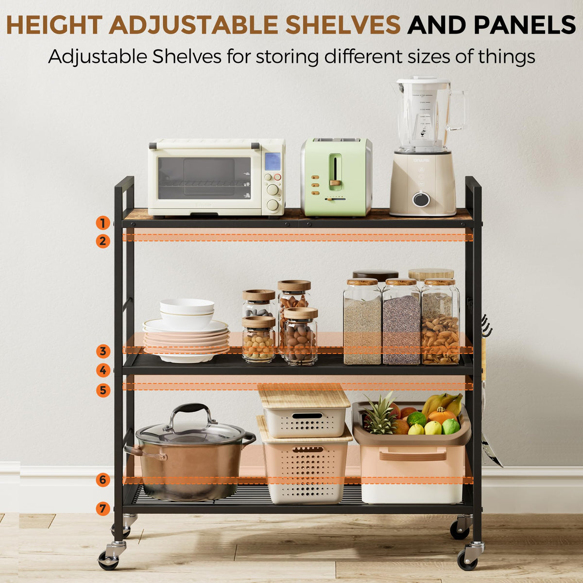 3-Tier Metal Storage Rack with Wheels, Mesh Shelving Unit, Black C1002