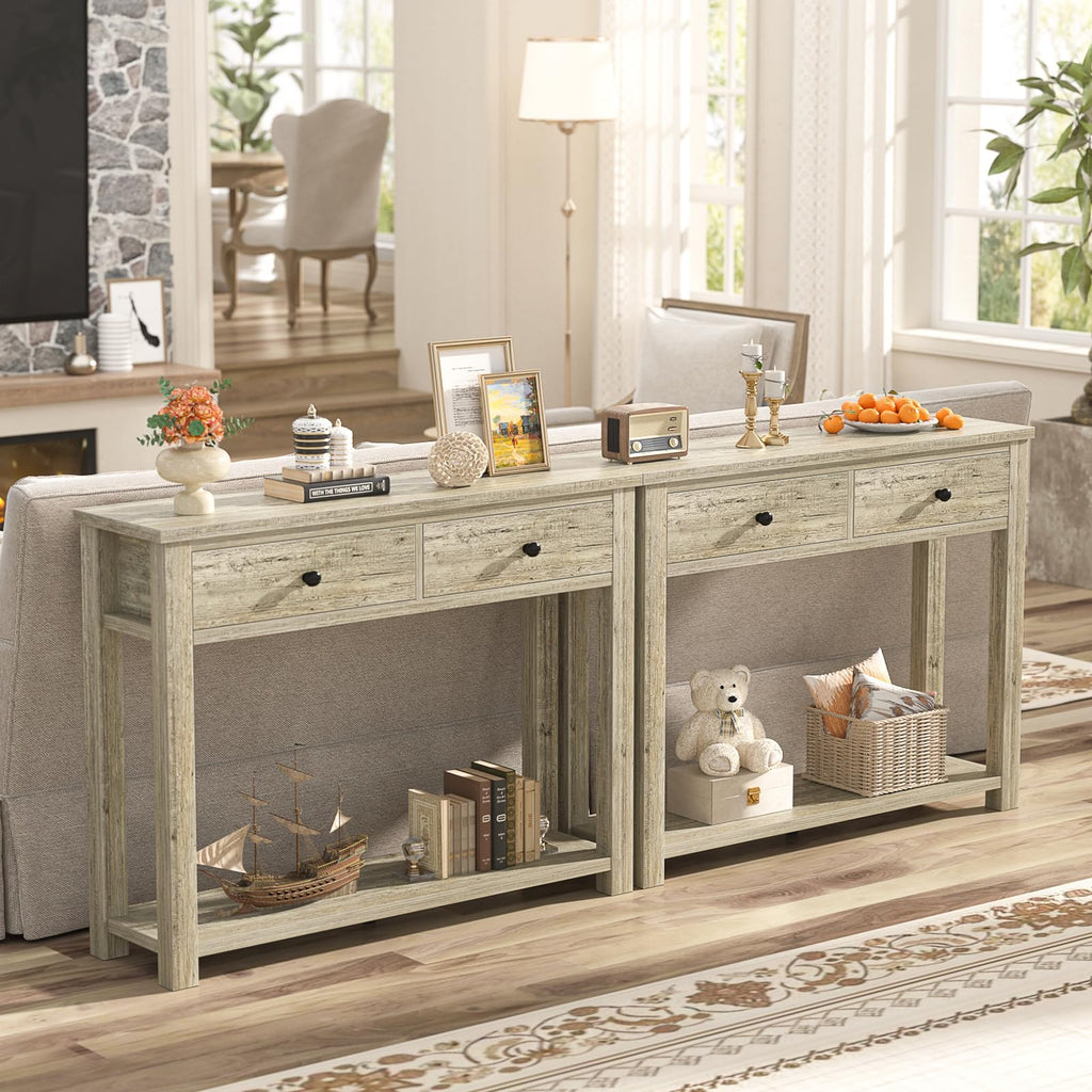 32 Inch Light Rustic Oak Console Table with 2 Drawers M994