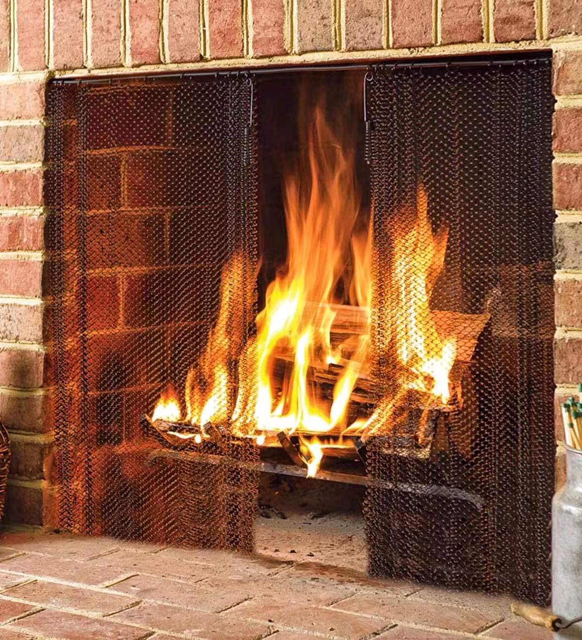 Black Fireplace Mesh Screen Curtain, Two Panels U3294
