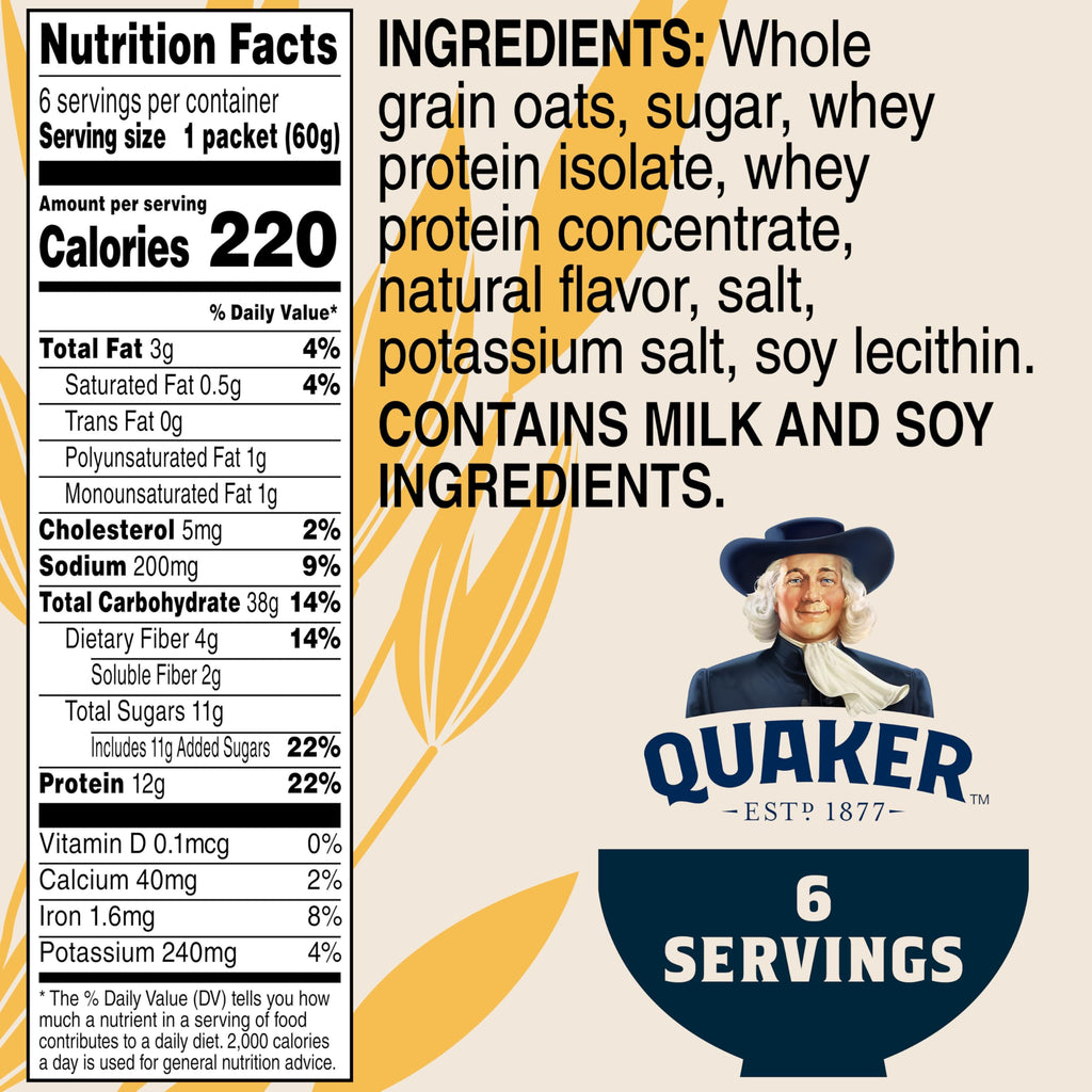 Instant Oatmeal, Maple Brown Sugar, 12g Protein, 2.11 oz Packets, 6 Pack V872