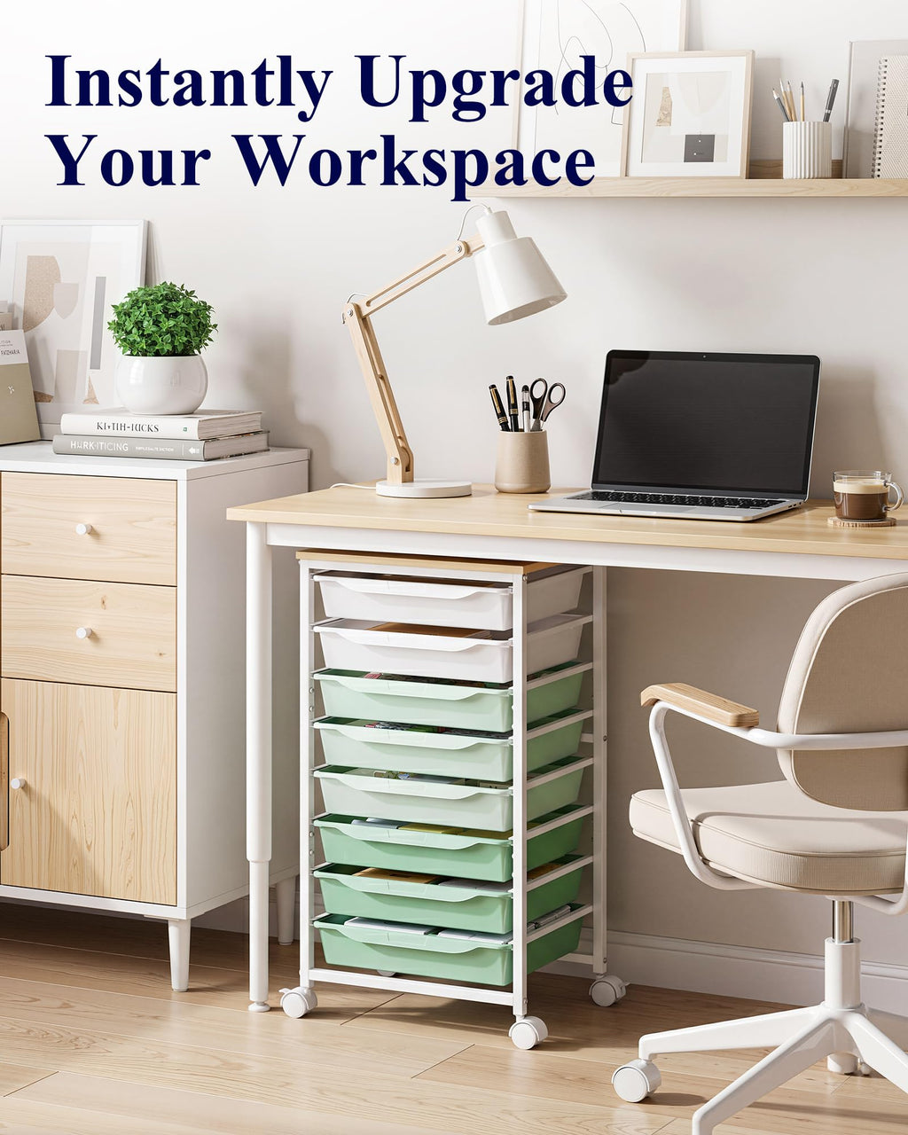Green 8 Drawer Rolling Storage Cart W3204