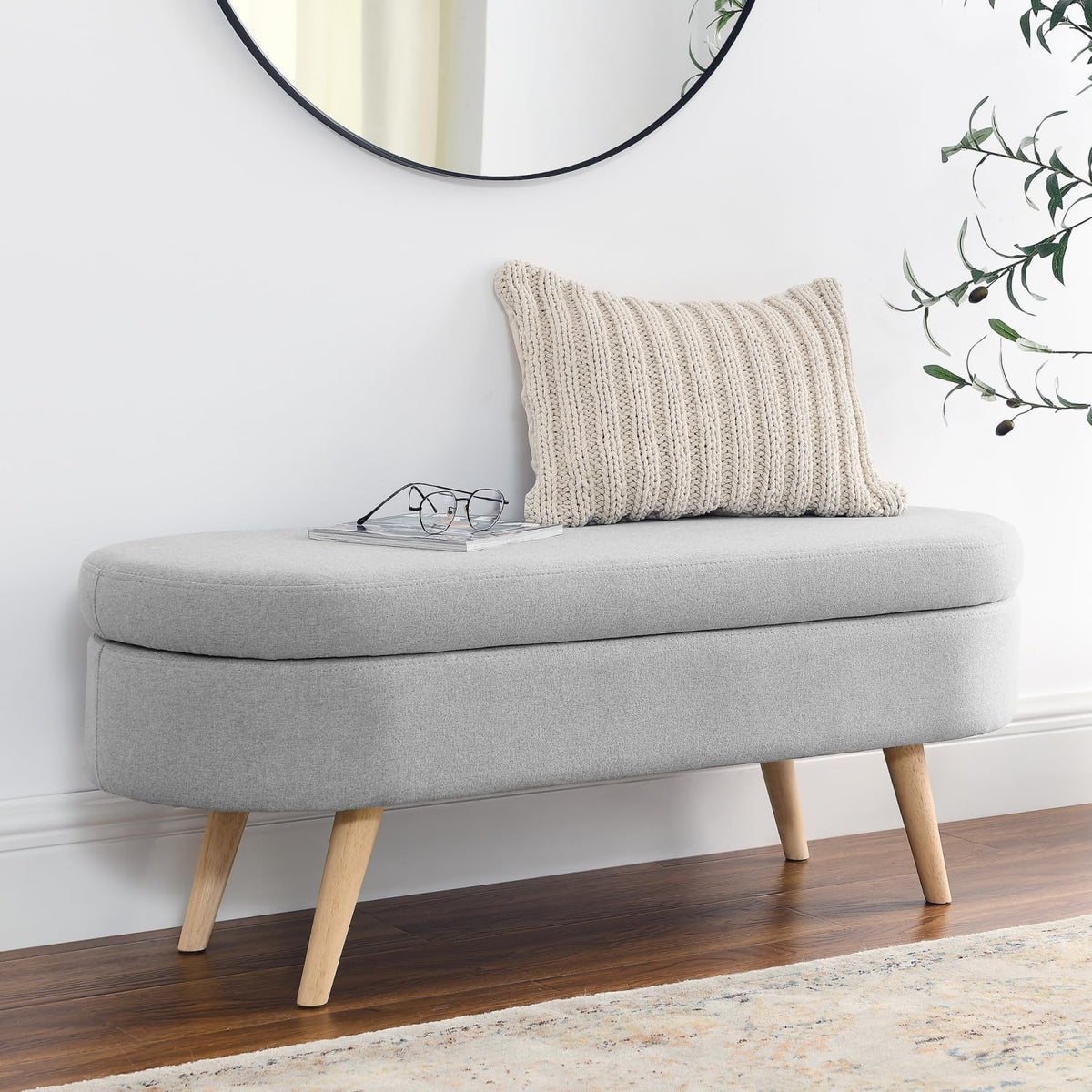Oval Storage Bench with Rubber Wood Legs Q933216