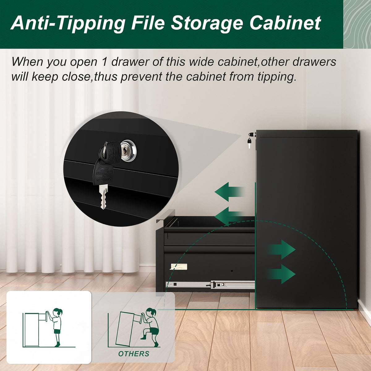 Black 2 Drawer Metal File Cabinet with Lock W71473