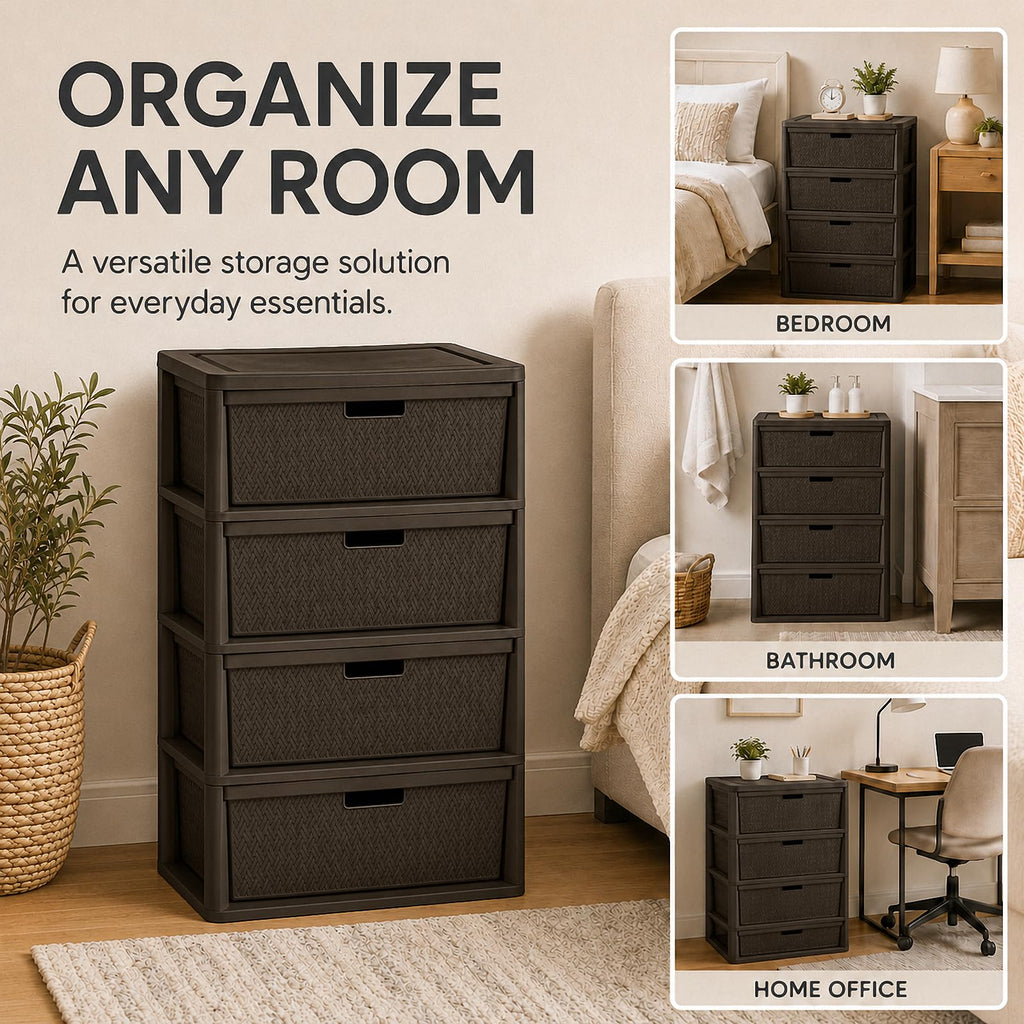 Brown 4-Drawer Plastic Storage Tower C52107
