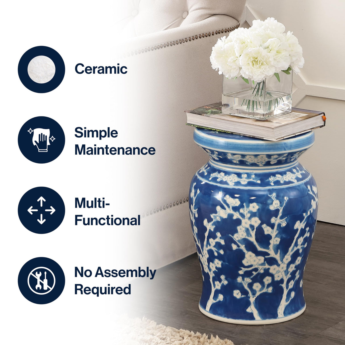Ceramic Garden Stool 18" Side Table O50808