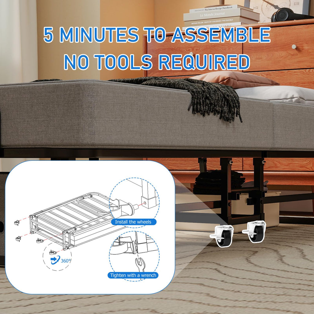 Folding Bed with Mattress, Memory Foam and Metal Frame, 75" x 31" D1447