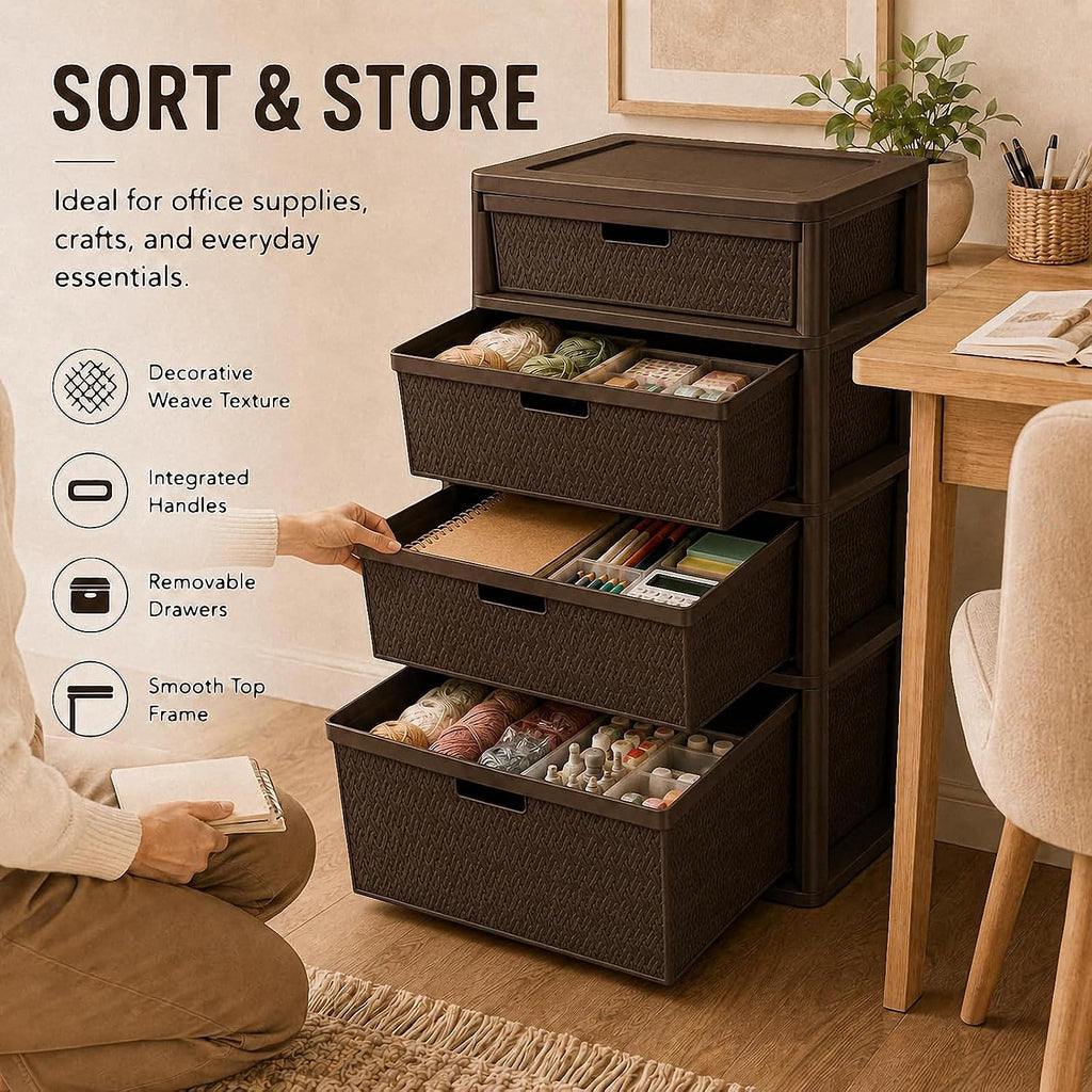 Brown 4-Drawer Plastic Storage Tower C52107