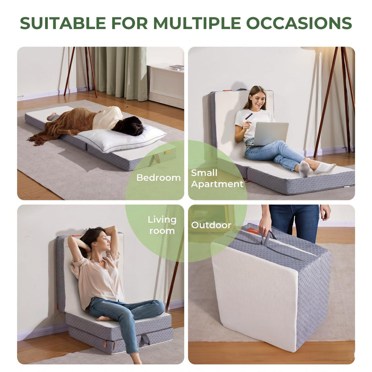 4 inch Medium Firm Tri-Folding Mattress with Washable Cover P10968
