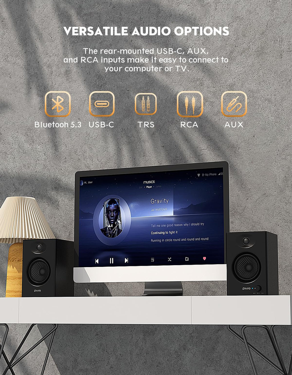 60W Bluetooth 5.3 Stereo 2.0 Computer Speakers 1 Pair Black F9018