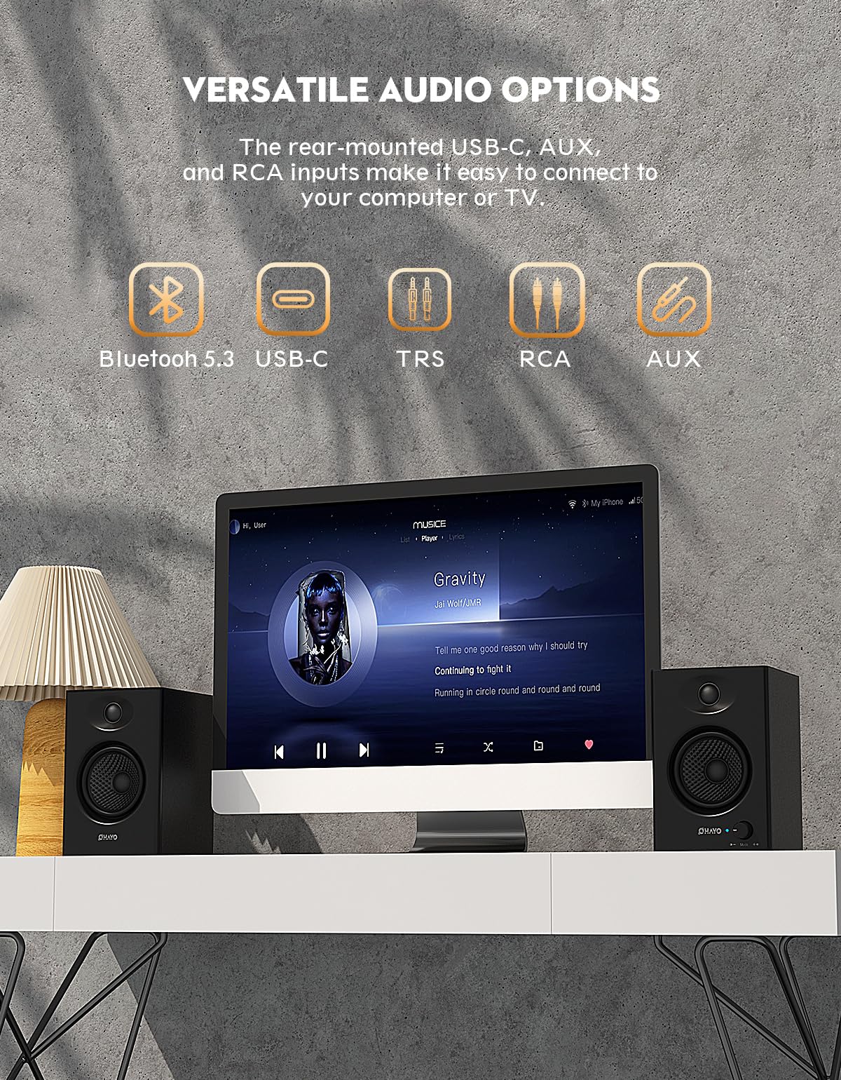 60W Bluetooth 5.3 Stereo 2.0 Computer Speakers 1 Pair Black F9018