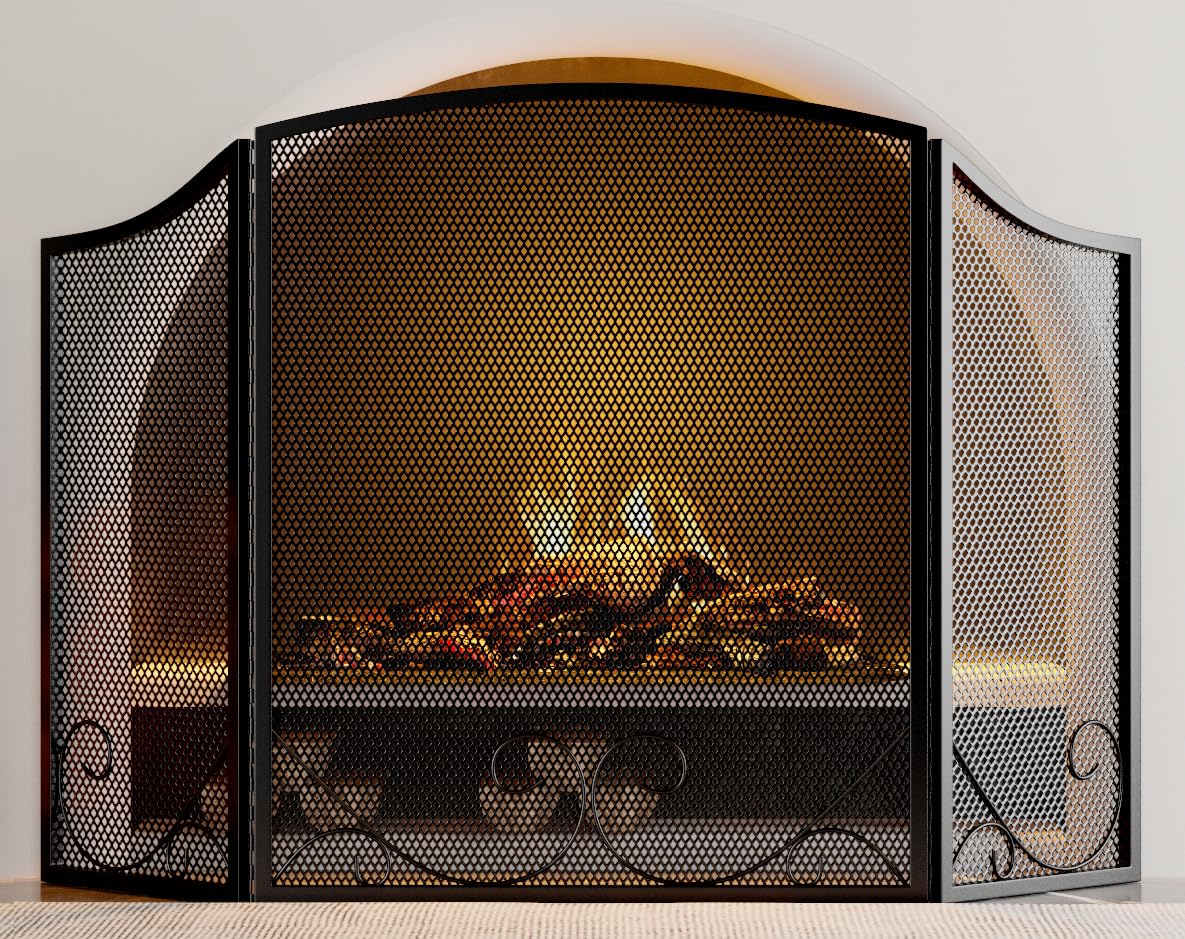 Black Wrought Iron Fireplace Screen P12288