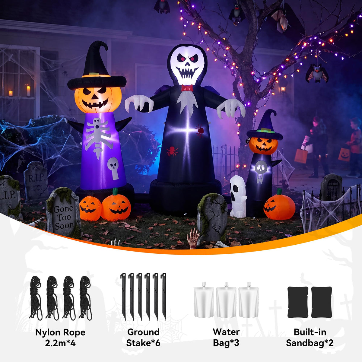 9FT Halloween Inflatable Grim Reaper with Built-in LED Light K5125