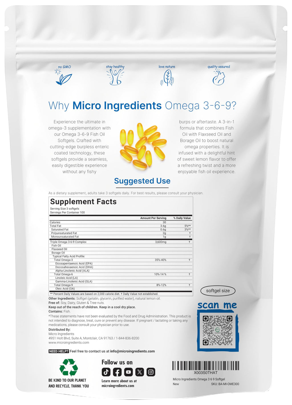 Omega 3-6-9 3600mg Lemon Flavor Softgels I52079