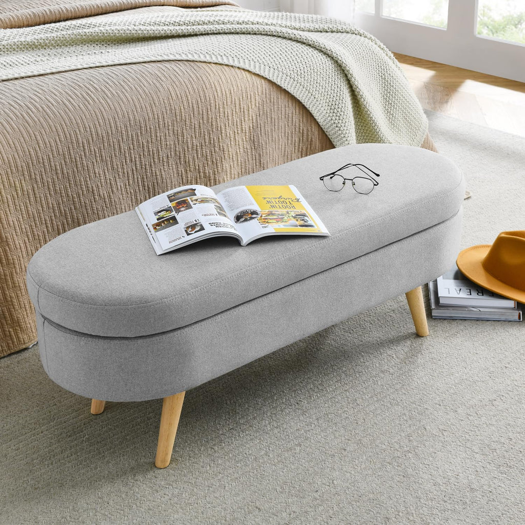 Oval Storage Bench with Rubber Wood Legs Q933216