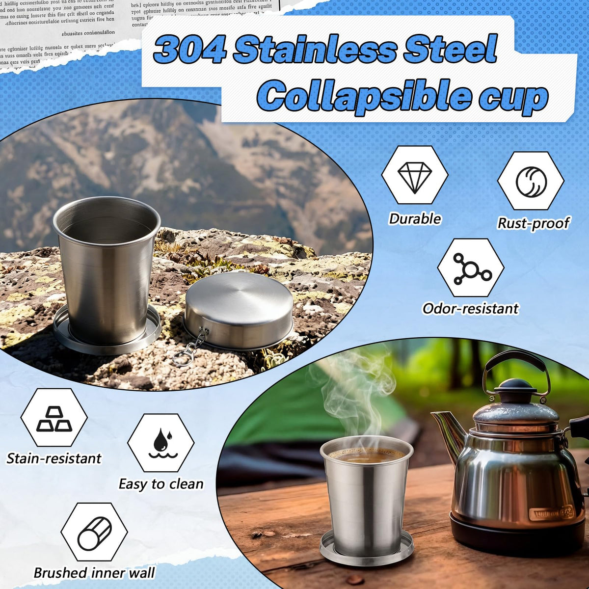 2 Pack 304 Stainless Steel Collapsible Cup 16 oz K400965