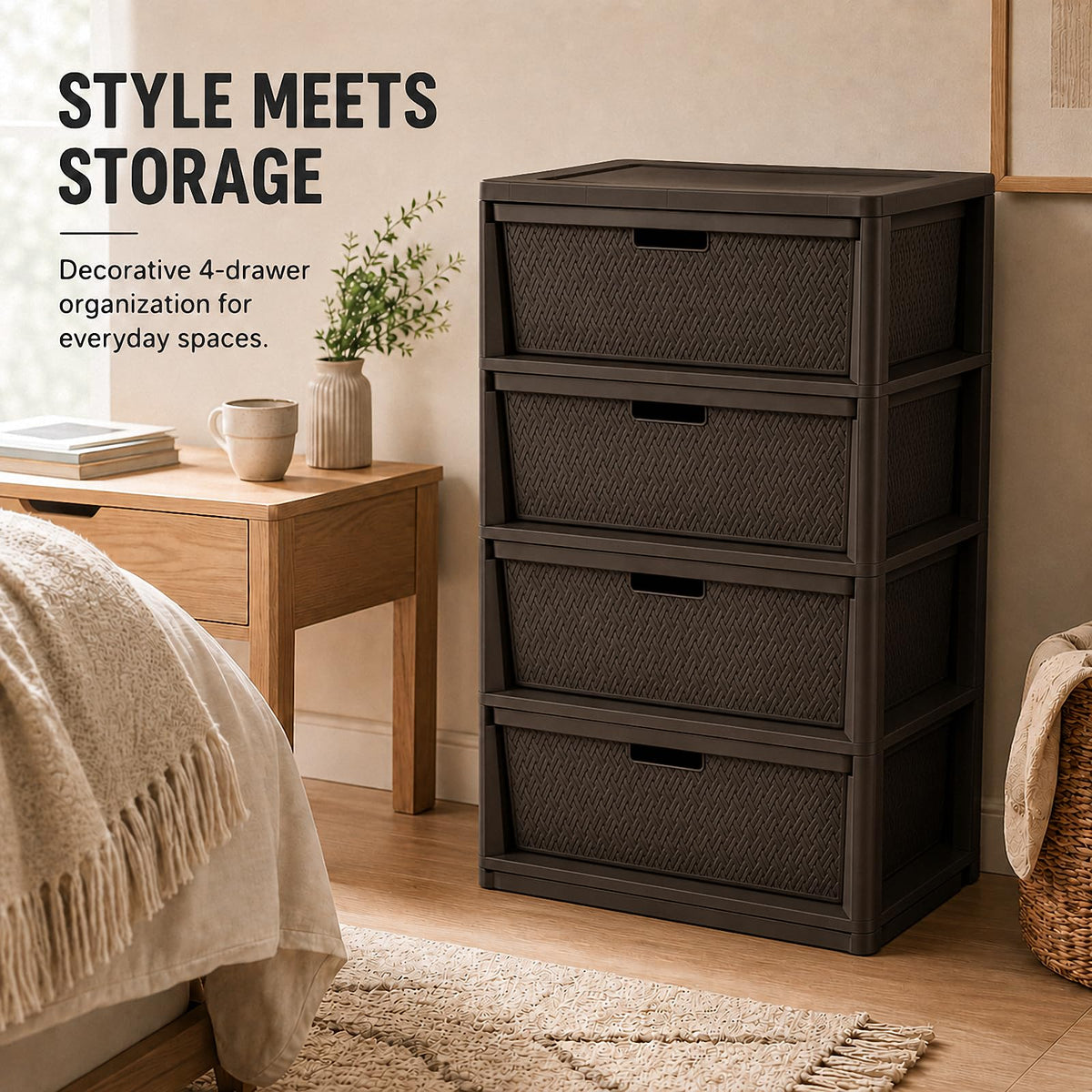 Brown 4-Drawer Plastic Storage Tower C52107