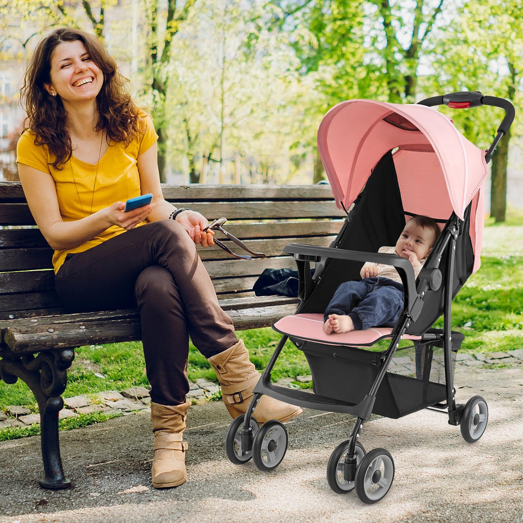 Lightweight Compact Fold Stroller with Canopy & Storage Basket, Pink C912