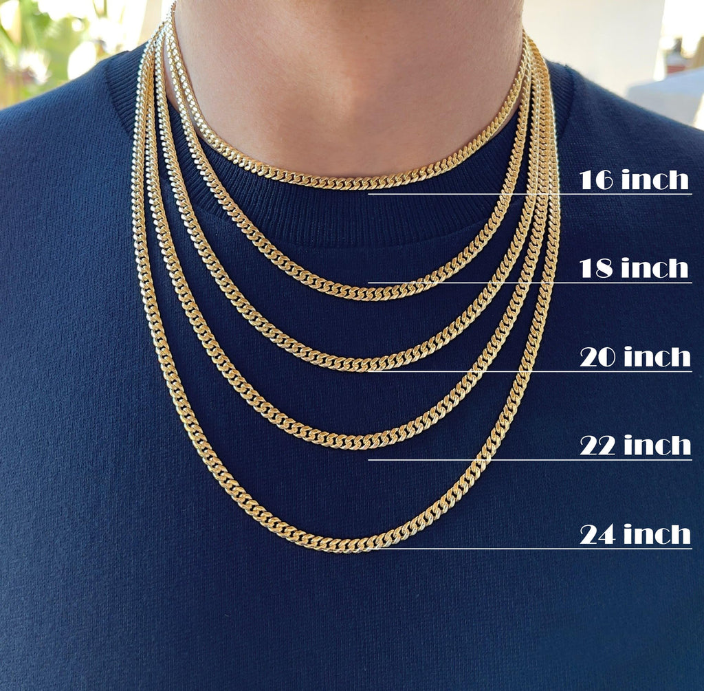 3mm 6mm Cuban Link Chain 14K Gold Plated Stainless Steel Necklace V1541