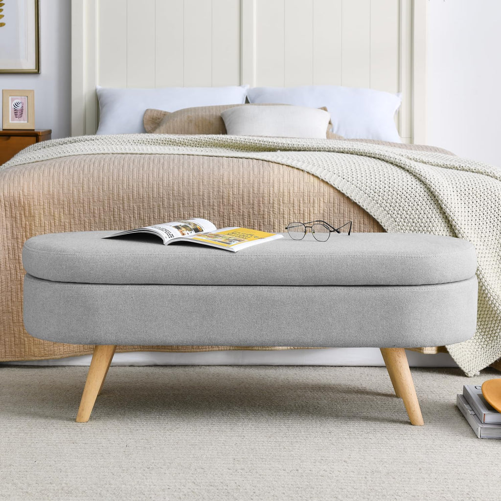 Oval Storage Bench with Rubber Wood Legs Q933216