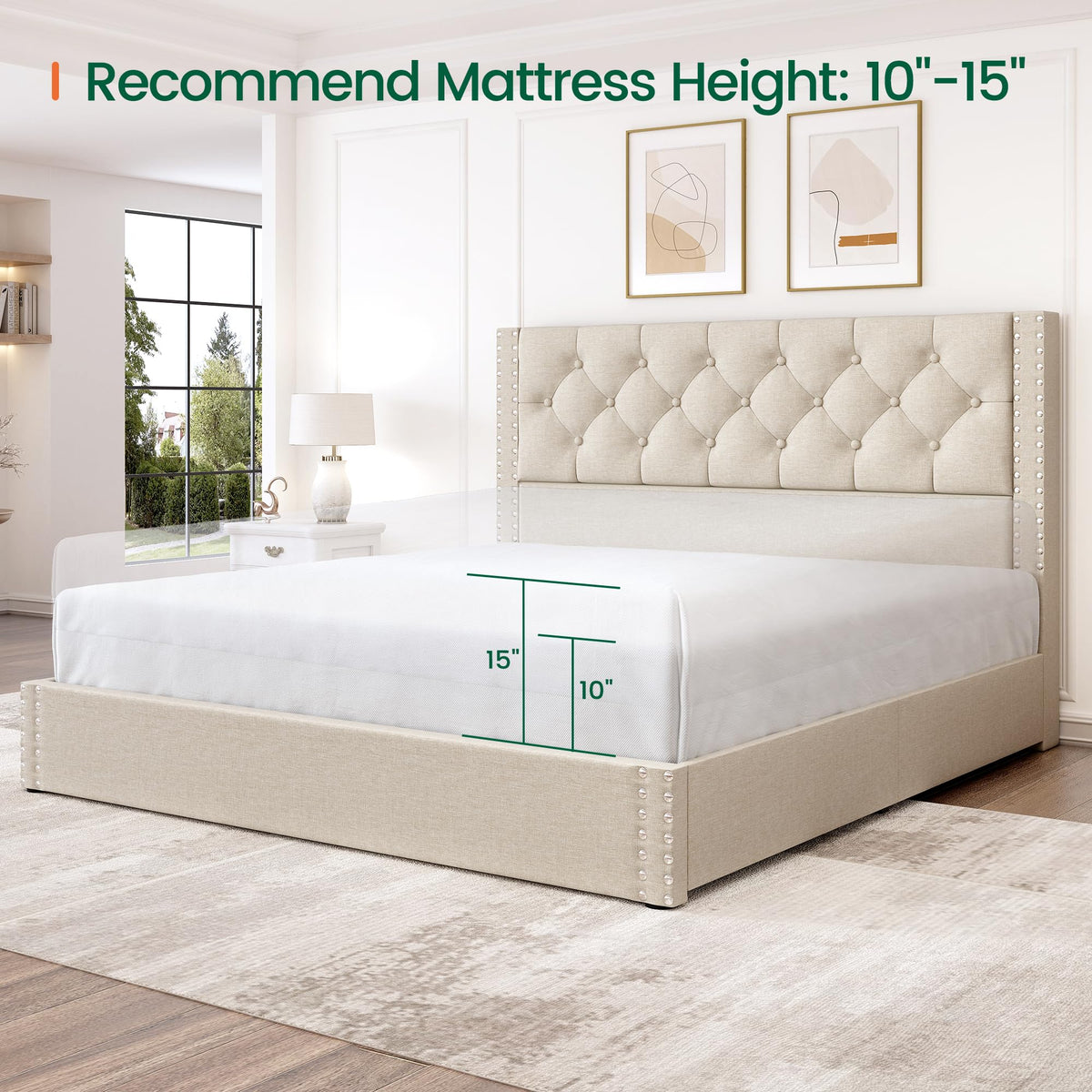 Queen Size Linen Upholstered Platform Bed Frame with 4 Storage Drawers Z54172