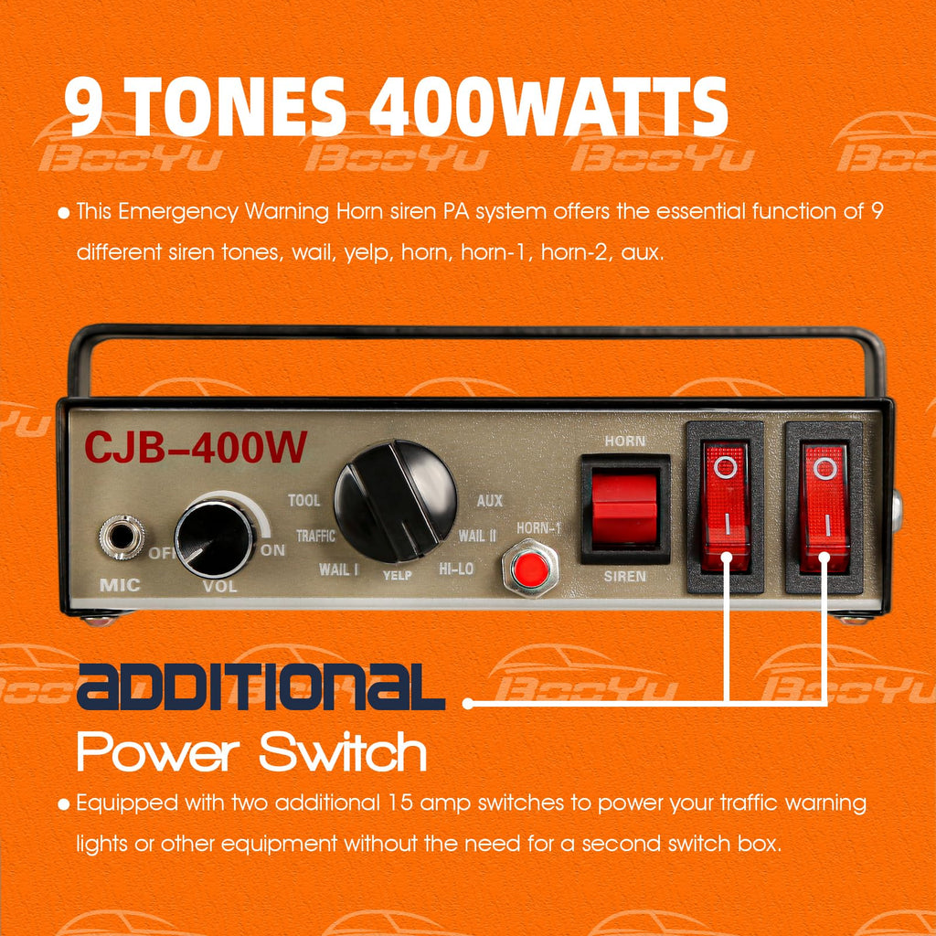 12V 400W 9 Tones Warning Emergency Siren PA System with Handheld Microphone O16255