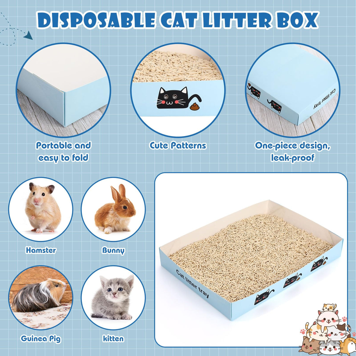 30 Pack Disposable Litter Boxes with Scoop G815
