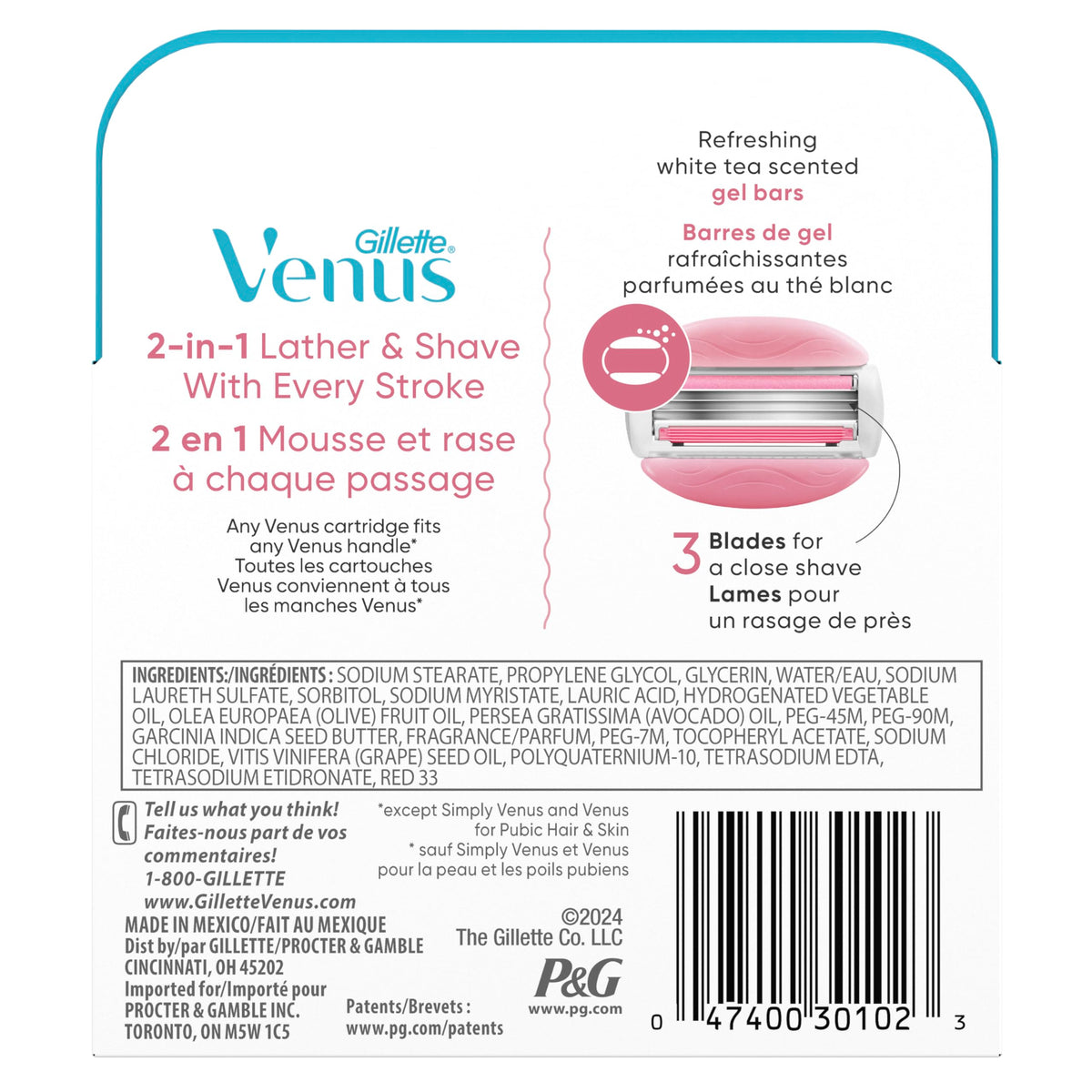 White Tea Razor Refills, 4 Cartridges H776431