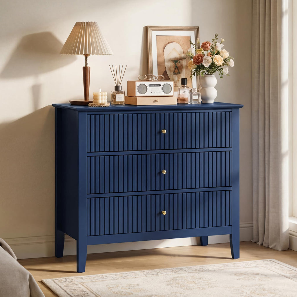 32" Blue 3 Drawer Wood Nightstand W395385