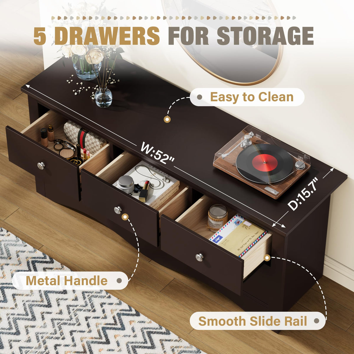 Brown 5 Drawer Dresser D8623