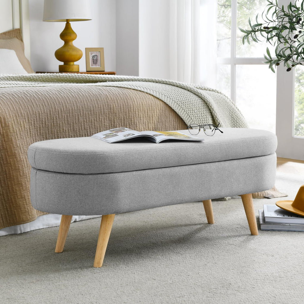Oval Storage Bench with Rubber Wood Legs Q933216