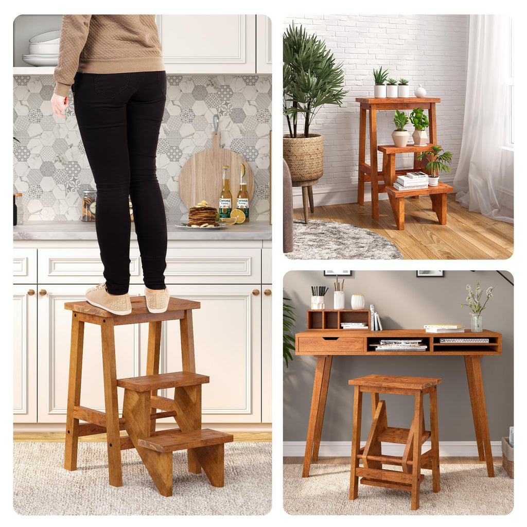 3 Tier Wood Step Ladder with Anti-Slip E2126