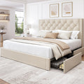 Queen Size Linen Upholstered Platform Bed Frame with 4 Storage Drawers Z54172