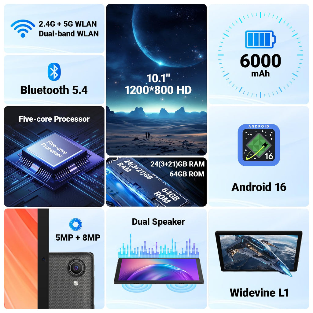 10.1" Android Tablet 24GB RAM 64GB ROM 6000mAh N2187