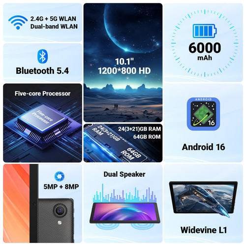 10.1" Android Tablet 24GB RAM 64GB ROM 6000mAh N2187