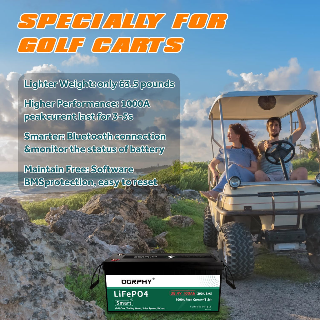 36V 100AH Lithium Golf Cart Battery with 200A Bluetooth BMS P5147