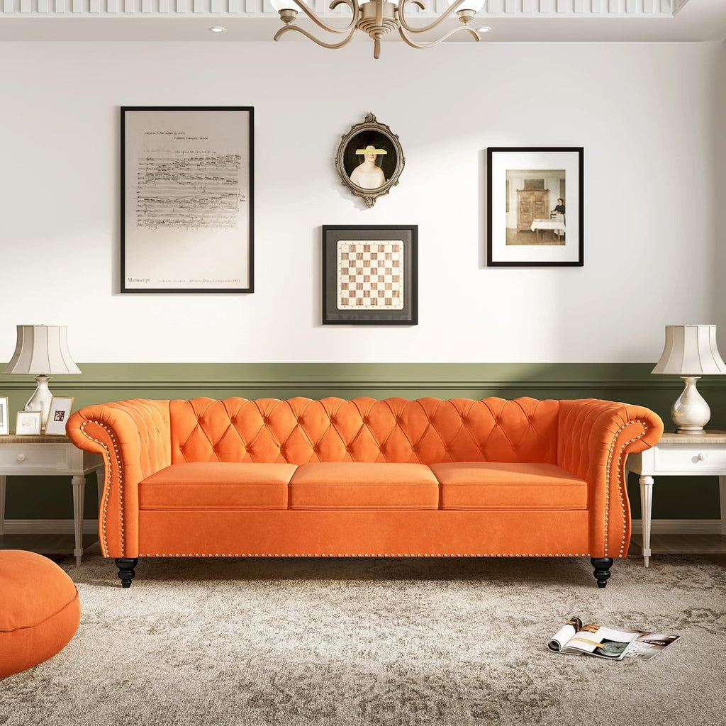 Orange Velvet 3 Seat Sofa S263