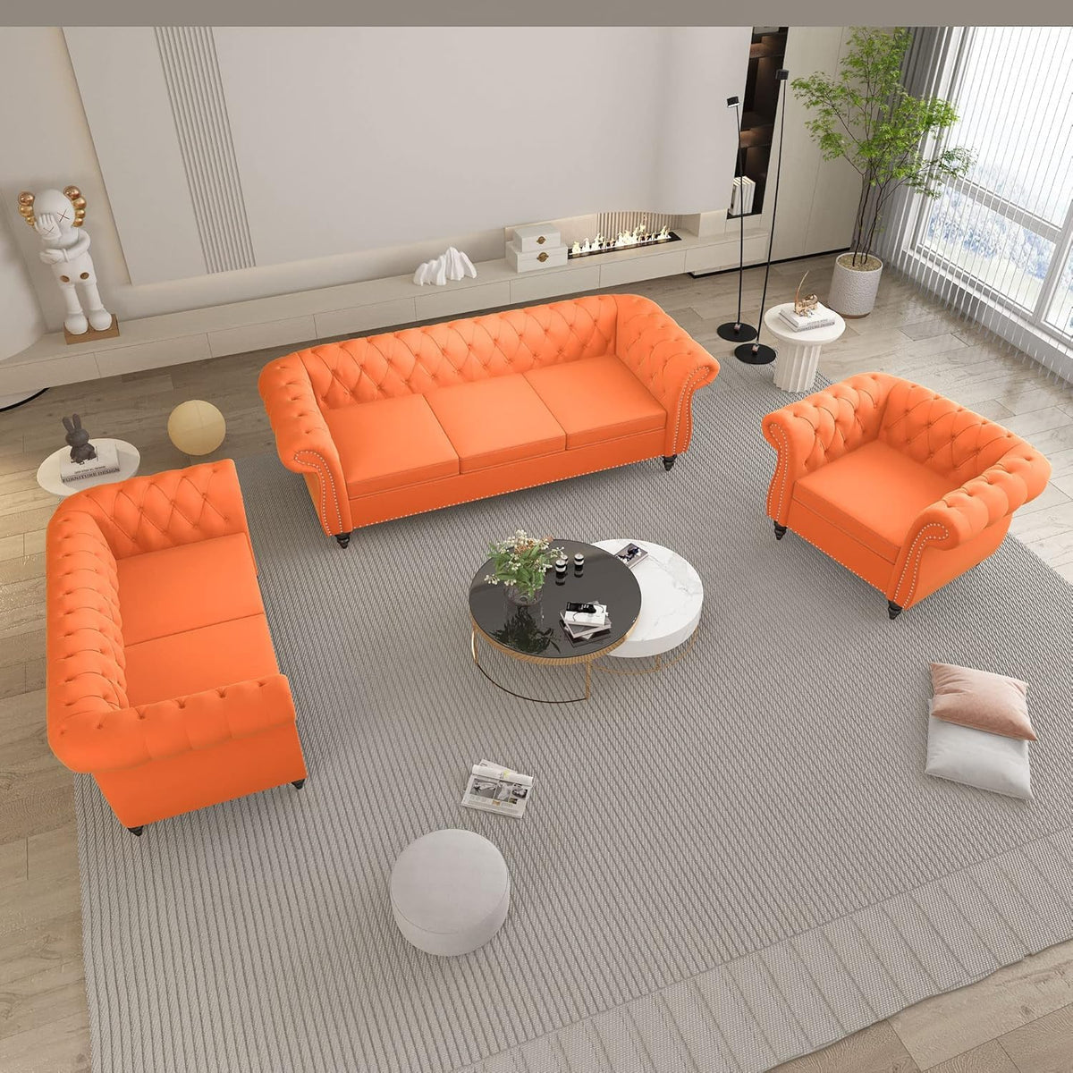 Orange Velvet 3 Seat Sofa S263