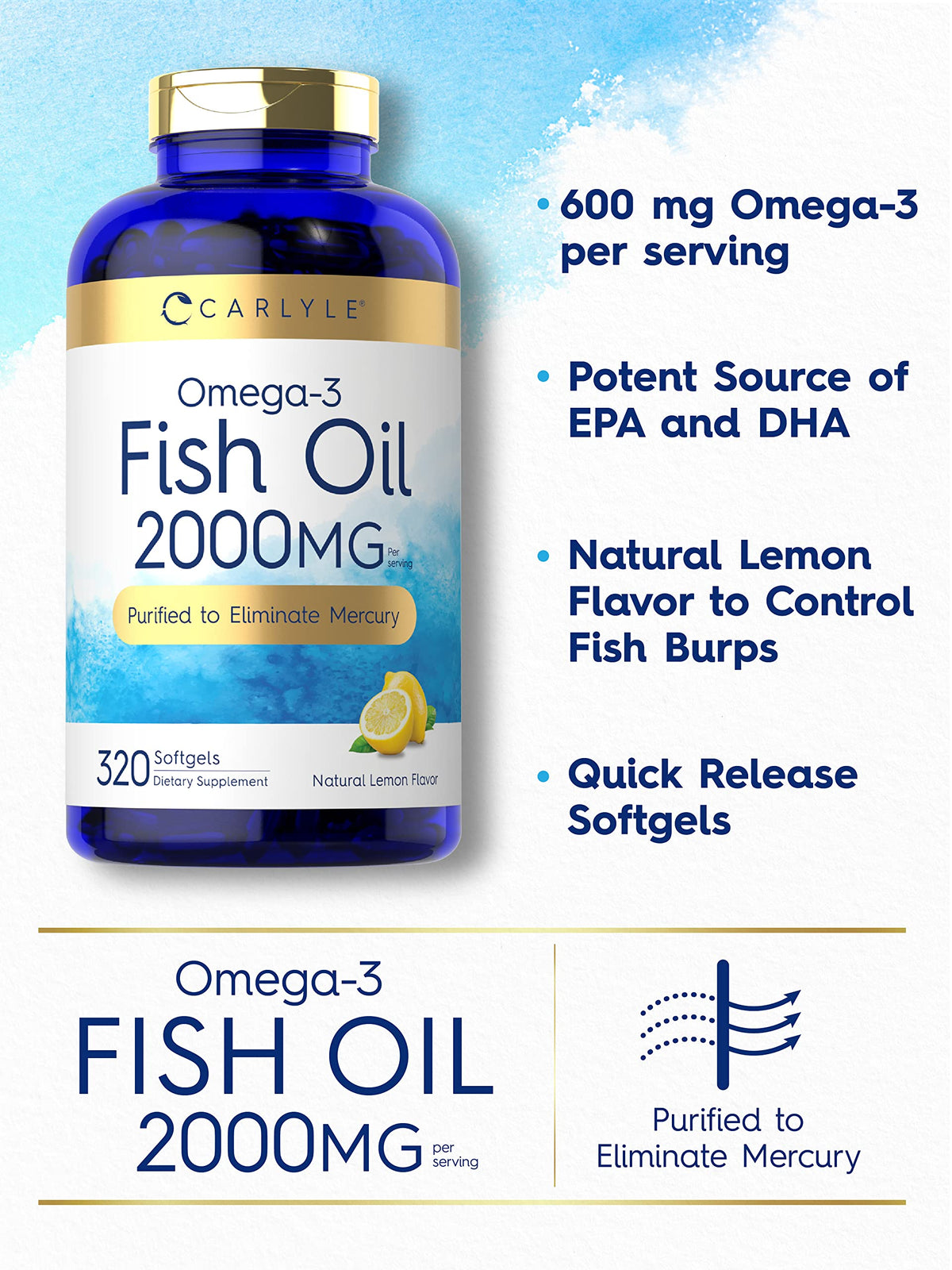 Fish Oil Omega 3 Supplements 2000mg 320 Softgels EPA & DHA U810