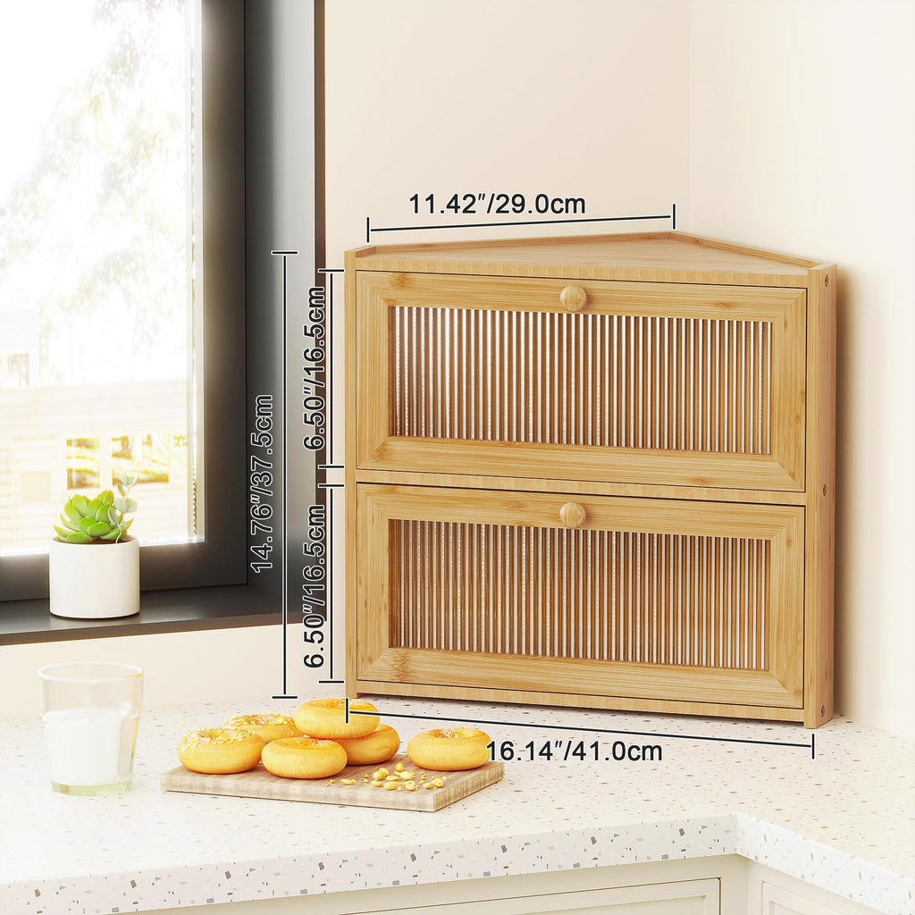 Double Layer Bamboo Bread Box with Wavy Windows H614536