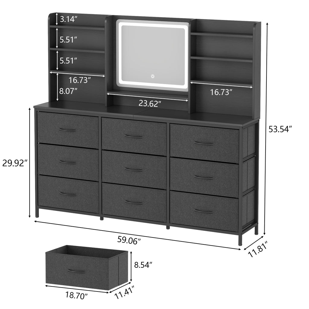 9 Drawer Dresser with LED Mirror F5586