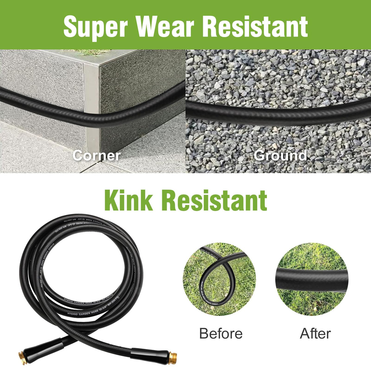 100 ft 5/8 in Heavy Duty Flexible Rubber Hybrid Garden Hose T890