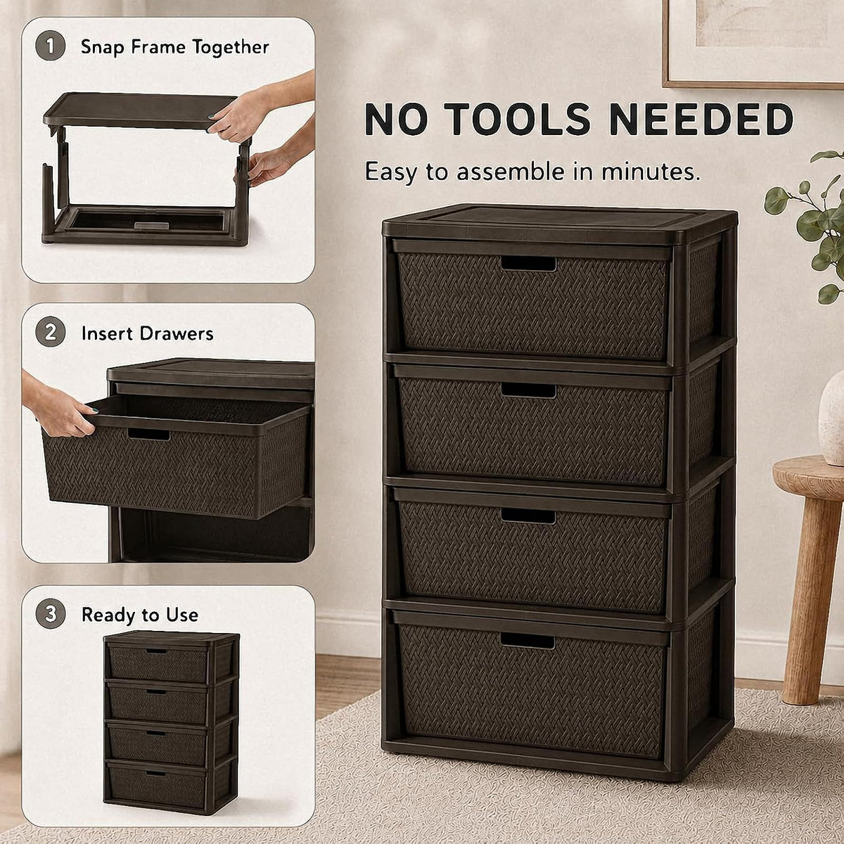 Brown 4-Drawer Plastic Storage Tower C52107