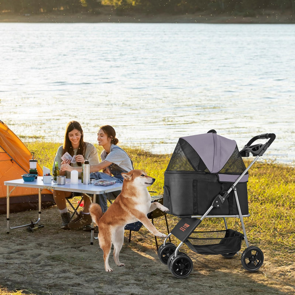 Foldable 4 Wheels Pet Stroller with Detachable Carrier F893411