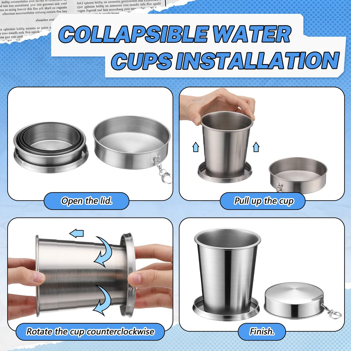 2 Pack 304 Stainless Steel Collapsible Cup 16 oz K400965