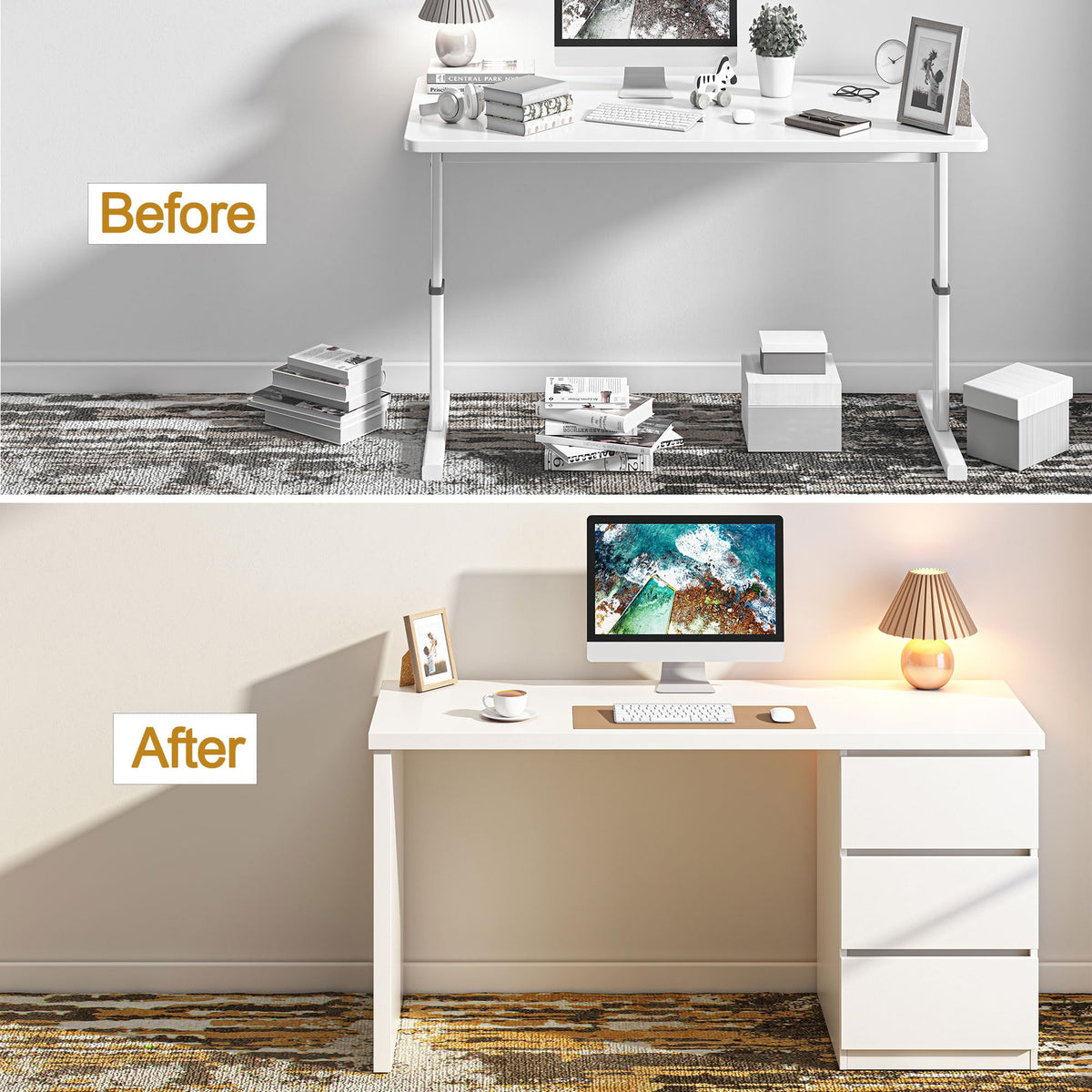 White Desk with Drawers D448507
