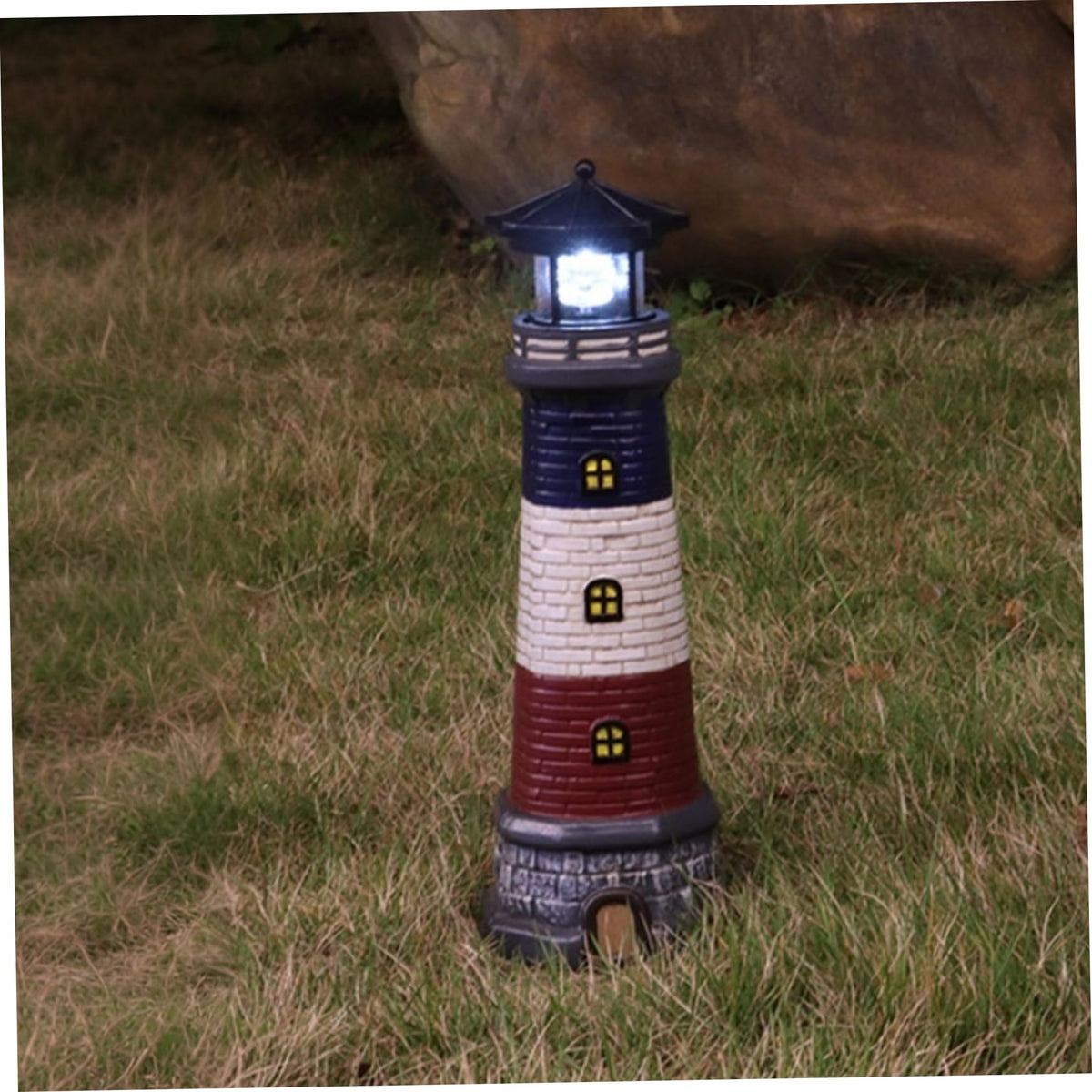 15" Tall Waterproof Resin Lighthouse Lamp with Rotating LED P891421