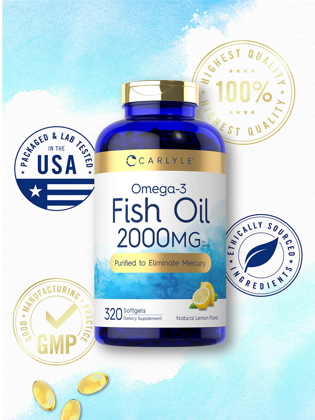 Fish Oil Omega 3 Supplements 2000mg 320 Softgels EPA & DHA U810