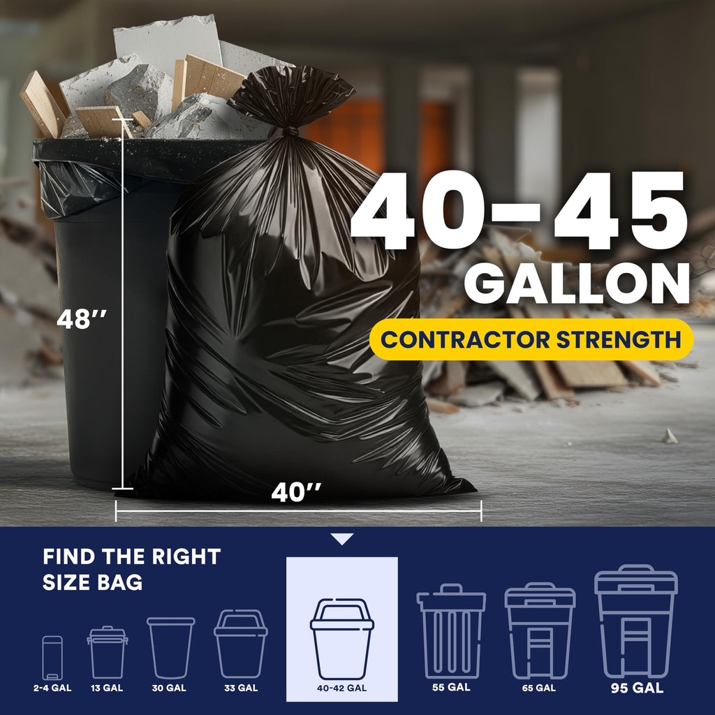Black Heavy Duty 40-45 Gallon Trash Bags 3.0 Mil 50 Count W251