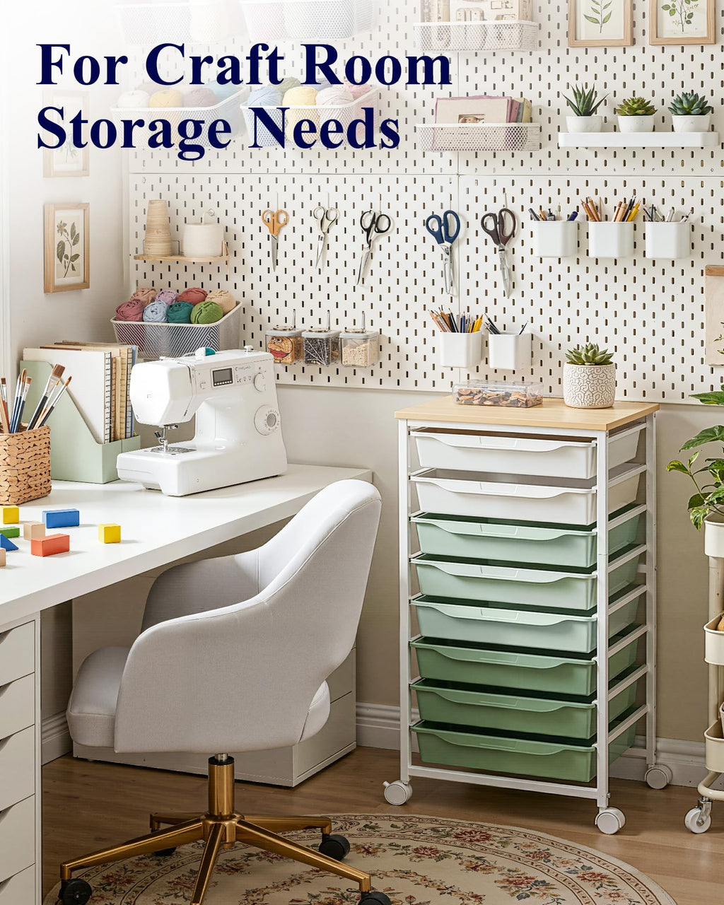 Green 8 Drawer Rolling Storage Cart W3204