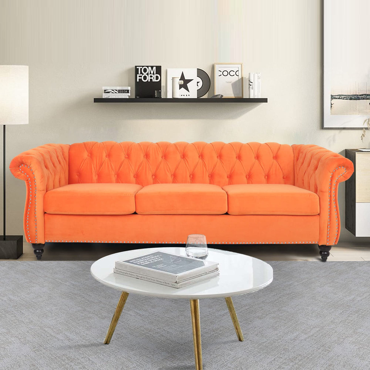 Orange Velvet 3 Seat Sofa S263